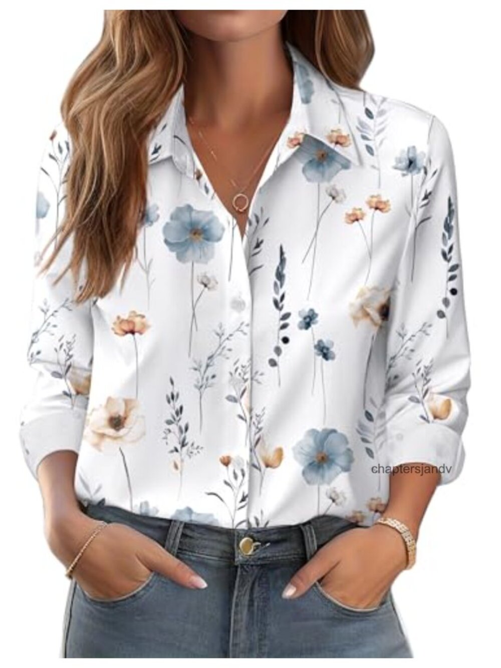 Zeagoo Women's Button Down Long Sleeve Floral Peasant Top